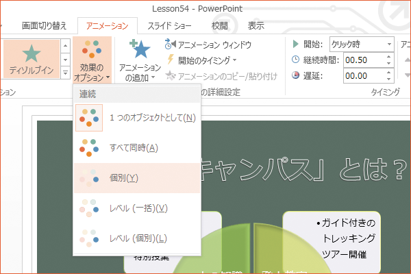 パワーポイントで図表をアニメーションさせる方法
