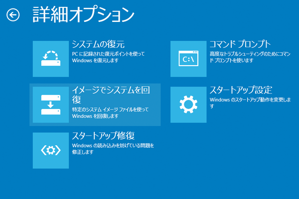 Windows 8.1の環境を保存したシステムイメージから復元するには