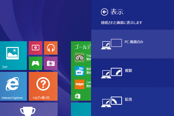 Windows 8.1の画面を2つのディスプレイで表示するには