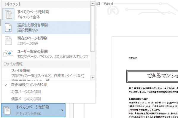 Wordで文書の一部分だけを選択して印刷する方法