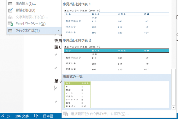 Wordで簡単に表を作成する方法