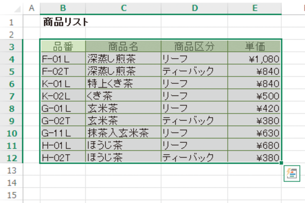Excelのワークシート内で、表だけを簡単に選択できるショートカットキー