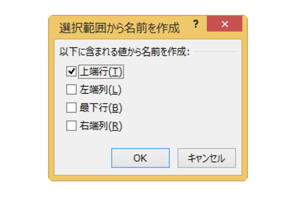ショートカットキーでセル範囲に名前を付ける