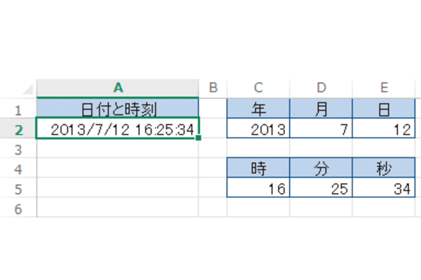 Excel関数で日付や時刻を年月日、時分秒に分ける方法