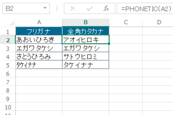 Excel関数でひらがなとカタカナを統一する方法