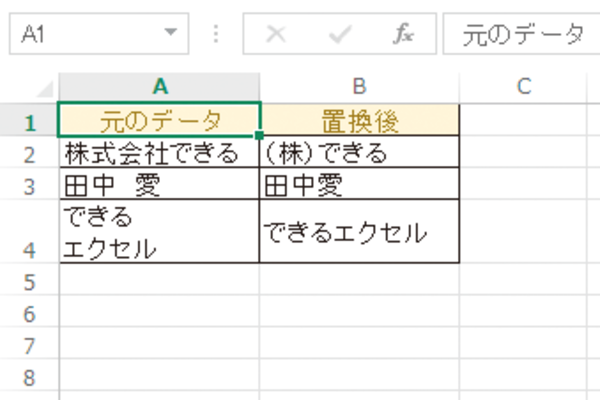 Excel関数でセル内の改行や文字列中の空白を取り除く方法