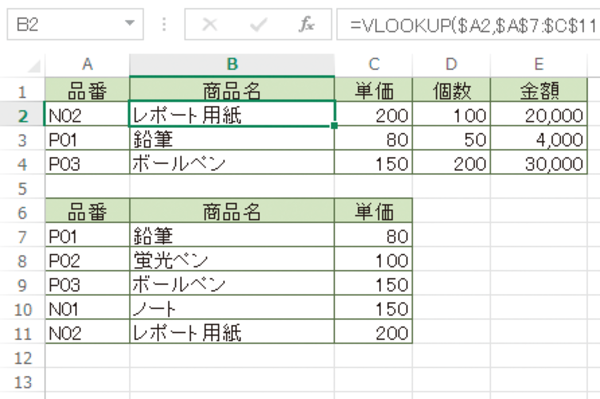 ExcelでVLOOKUP関数を複数の行にコピーする方法
