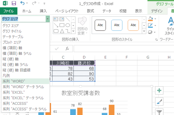 Excelで作ったグラフの要素を選択する方法