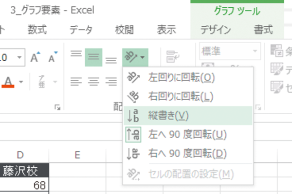 Excelで作成したグラフの軸ラベルの文字の向きを変更する方法