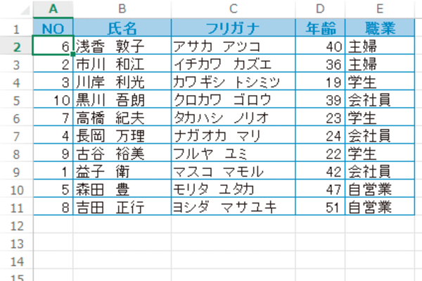 Excelの表を並べ替える前の状態に戻す方法