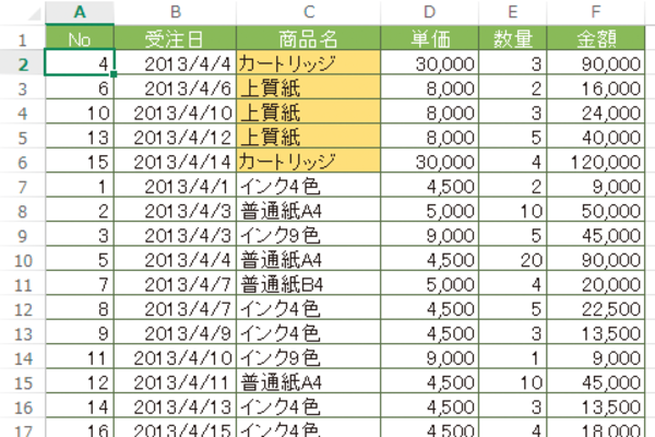 Excelの表をセルに設定された色に基づいて並べ替える方法