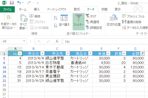 Excelのオートフィルターで売り上げのベスト5を抽出する方法