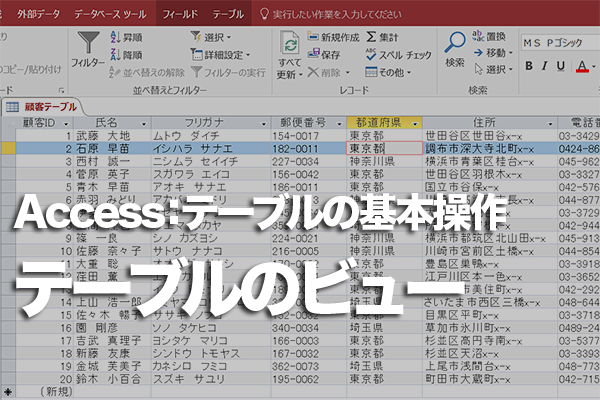 Accessのテーブルで切り替えられるビューの種類