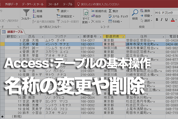 Accessでテーブルの名前の変更や削除を行うときは