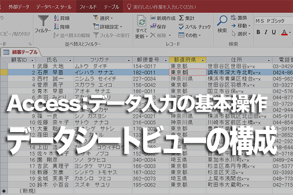 Accessのテーブル(データシートビュー)の画面構成とアイコンの意味