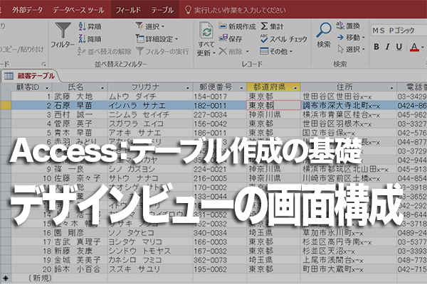 Accessのテーブル(デザインビュー)の画面構成
