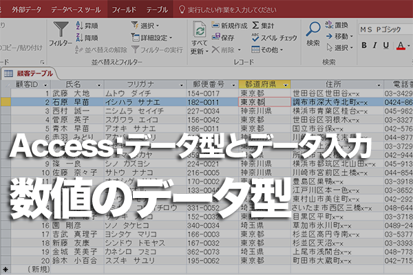 Accessのテーブルでは扱う数値に応じてデータ型を使い分ける