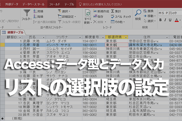 Accessのテーブルでルックアップフィールドに表示されるデータを直接指定する方法
