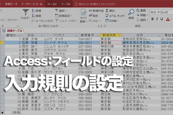 Accessのテーブルでフィールドに入力するデータを制限する方法