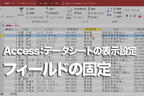Accessでテーブルを横にスクロールしたときに左側のフィールドが見えなくなるときの対処方法