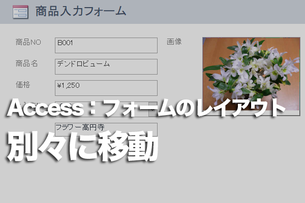 Accessのフォームのデザインビューでラベルとコントロールを別々に移動する方法
