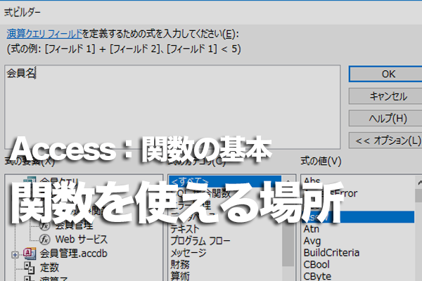 Accessの関数を使用できる場面