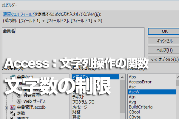 Accessの関数でフィールドの文字数を設定する方法