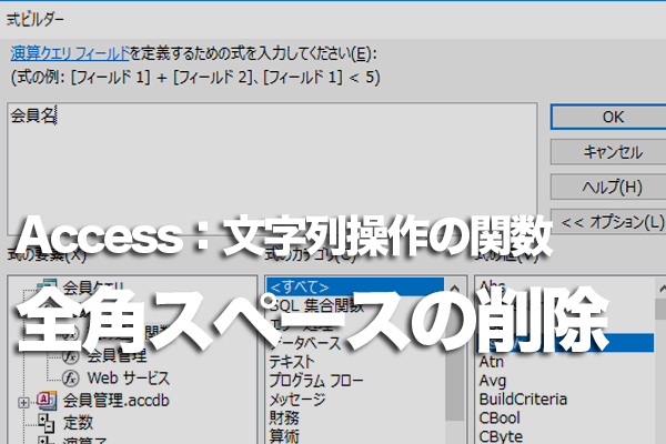Accessの関数で全角のスペースだけ削除する方法