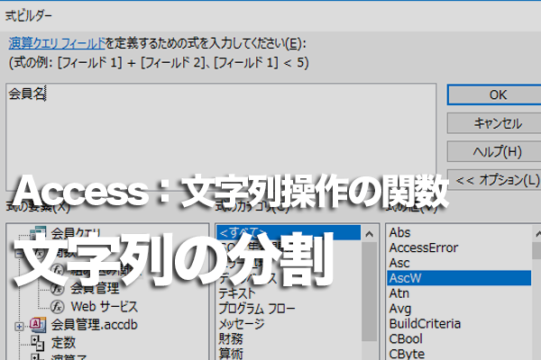 Accessの関数でけた数の決まったデータを2分割する方法