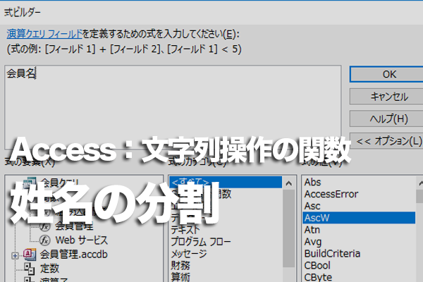 Accessの関数で氏名を氏と名に分割する方法