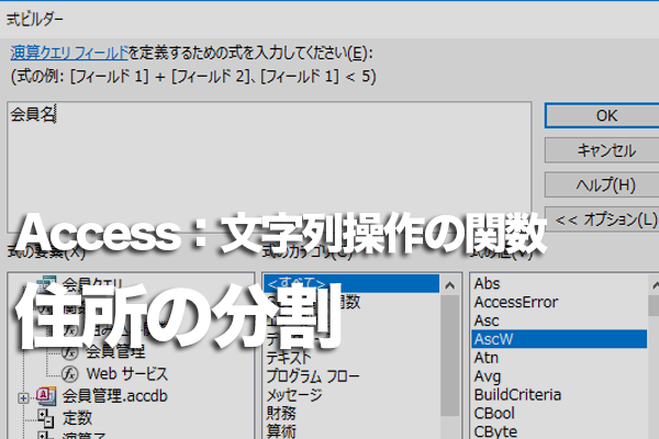 Accessの関数で住所を都道府県と市区町村に分割する方法
