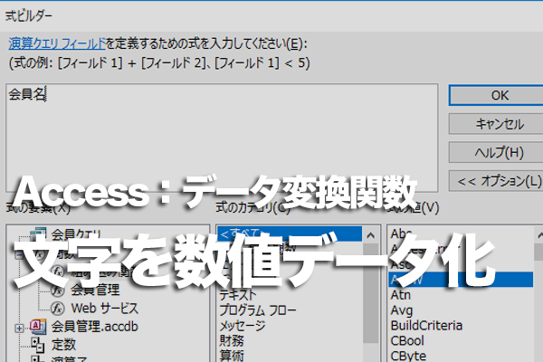 Accessの関数で数字を数値に変換する方法