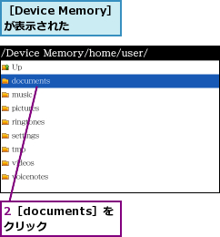 2［documents］をクリック,［Device Memory］が表示された  