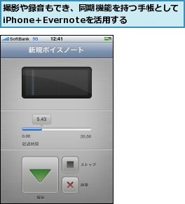 撮影や録音もでき、同期機能を持つ手帳としてiPhone＋Evernoteを活用する
