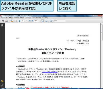 Adobe Readerが起動してPDFファイルが表示された,内容を確認しておく