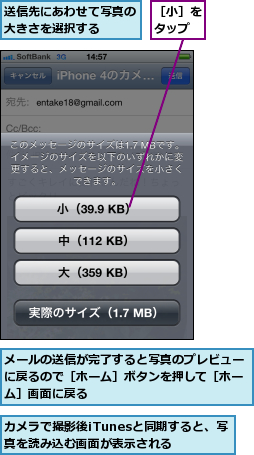 Iphone 4のカメラ写真を撮って メールに添付して送るには Iphone できるネット