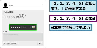 「1、2、3、4、5」と発音,「1、2、3、4、5」と話します。］が表示された,日本語で発音してもよい