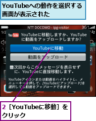 2［YouTubeに移動］をクリック  ,YouTubeへの動作を選択する画面が表示された  
