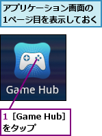 1［Game Hub］をタップ,アプリケーション画面の　1ページ目を表示しておく