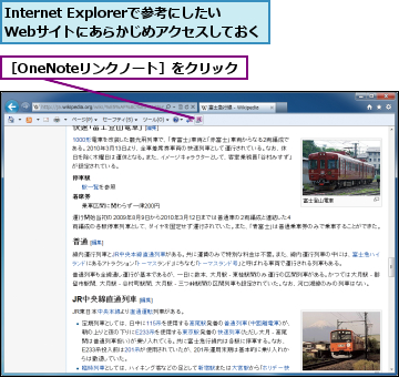 Internet Explorerで参考にしたい　　　　　　　　　　　　Webサイトにあらかじめアクセスしておく,［OneNoteリンクノート］をクリック