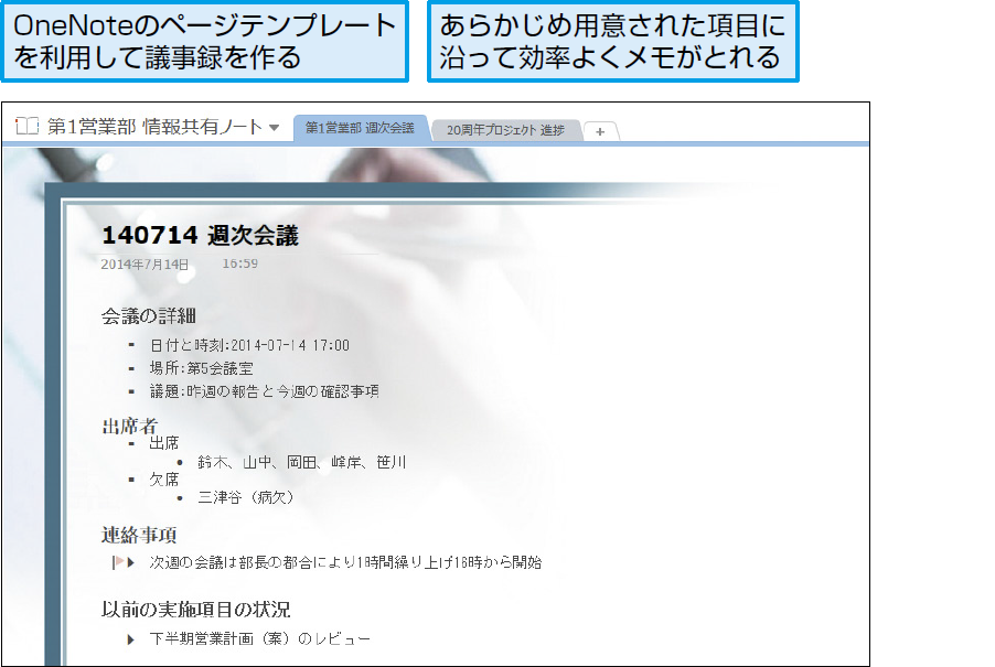 Onenoteで会議の議事録をとるには Onenote できるネット