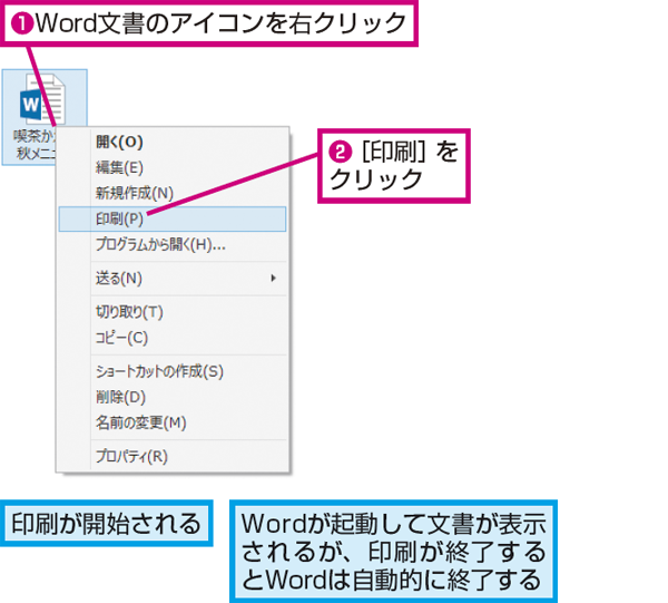 ファイルを開かずにwordの文書を印刷する方法 できるネット