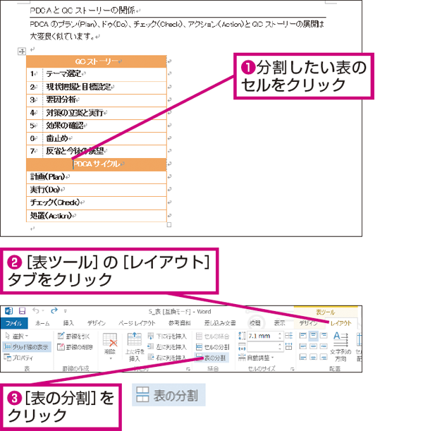 Wordで作成した表を特定の行で2つに分割する方法 できるネット