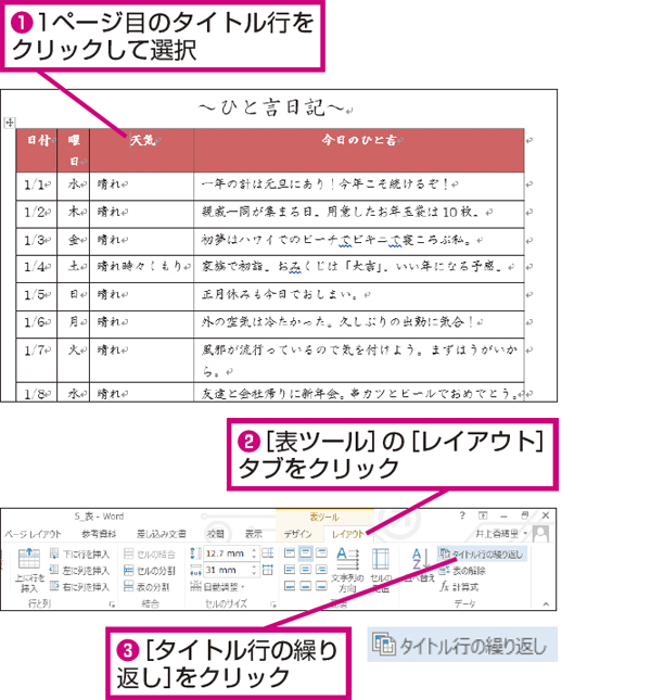 Wordで複数ページにまたがる表の各ページにタイトル行を表示する方法 できるネット