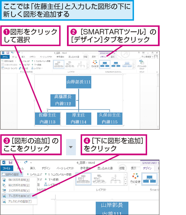 Wordで作成した組織図に後から図形を追加する方法 できるネット