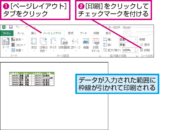 Excelの罫線を引いていないセルに枠線を印刷する方法 できるネット