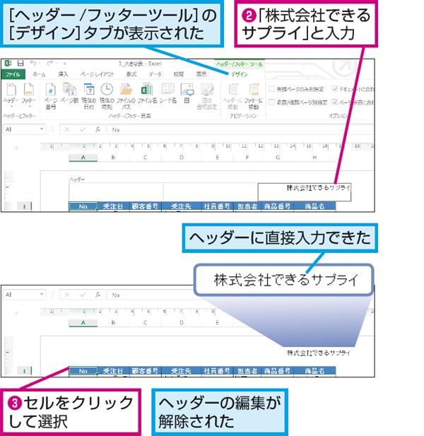 Excelのワークシートのヘッダーやフッターに文字を挿入する方法 できるネット