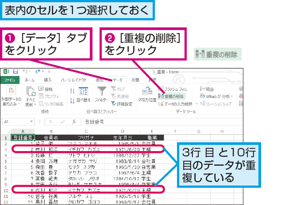 Excelで重複する行を削除する方法 できるネット