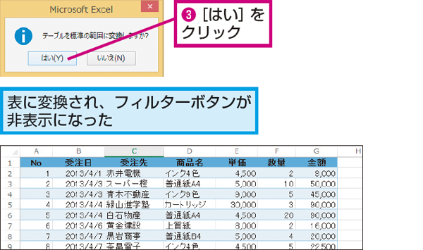 テーブルの作成と解除 エクセル2010基本講座