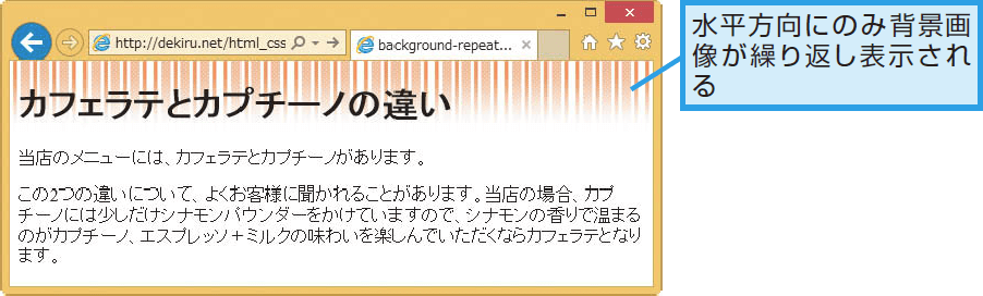 Background Repeatプロパティの意味と使い方 Css できるネット